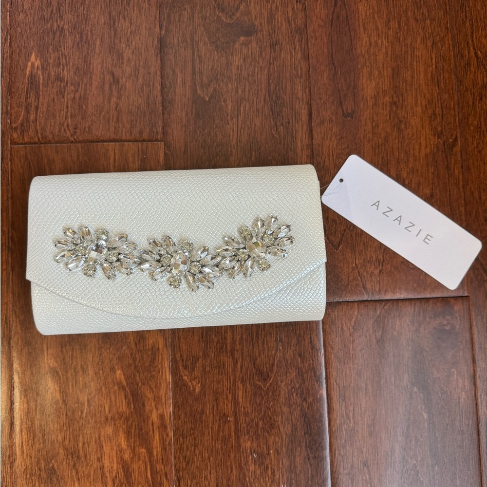 Azazie Ivory Clutch with Floral Crystal Accents